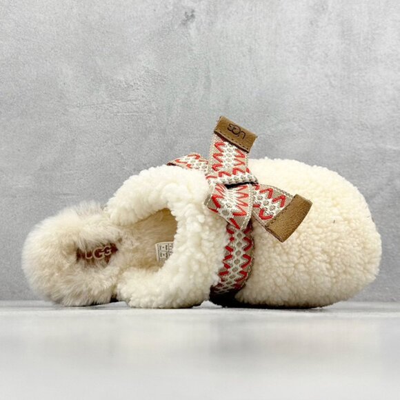 UGG White Bow Plush Slippers - Picture 1 of 9